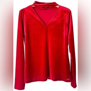 Tahari red velvet shirt